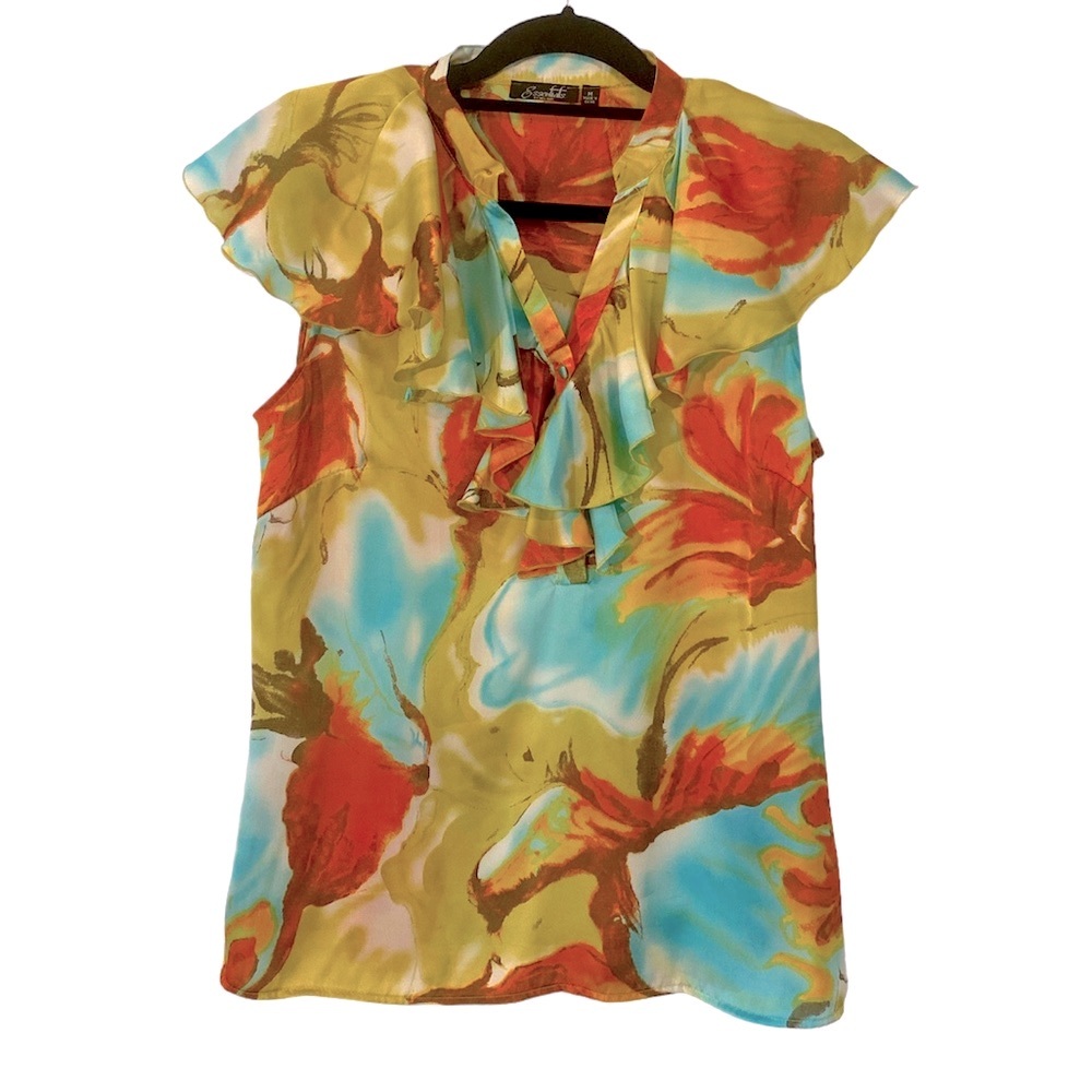 Essentials colorful floral tropical costal button up designer Blouse - Picture 5 of 13